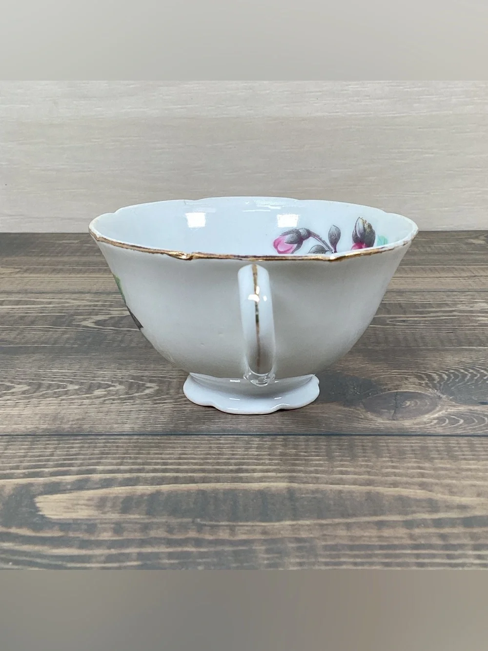 Vintage Shafford Japan Hand Painted Pink & Gray Floral Roses Teacup & Saucer Set